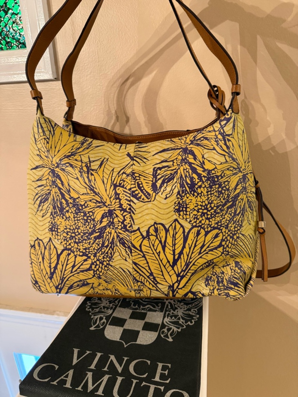 Vince Camuto Tania Convertible Leather Tote ~Tropical Yellow/Purple NWOT w/dusty - Picture 17 of 17